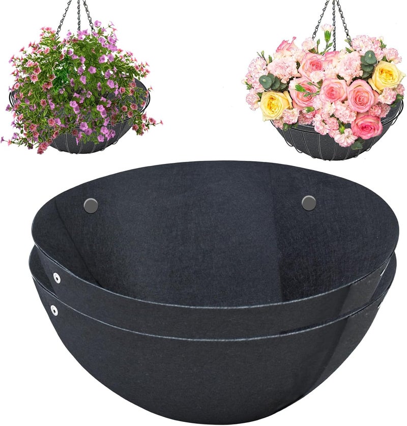 Emsiok 2PCS 14 Inch Round Hanging Basket Liner Fabric Non-Woven Planter Black Felt Replacement Inserts for Hanging Baskets Outdoor Plants - Avoid Bird Nesting - Image 1